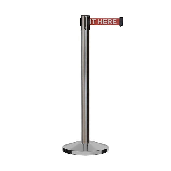 Montour Line Stanchion Belt Barrier Sat.Steel Post 13ft. RWait.Belt ES400-SS-PLEASRW-130 - main